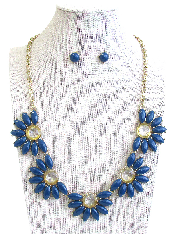 MULTI ACRYLC PETAL DECO FLOWER LINK NECKLACE EARRING SET