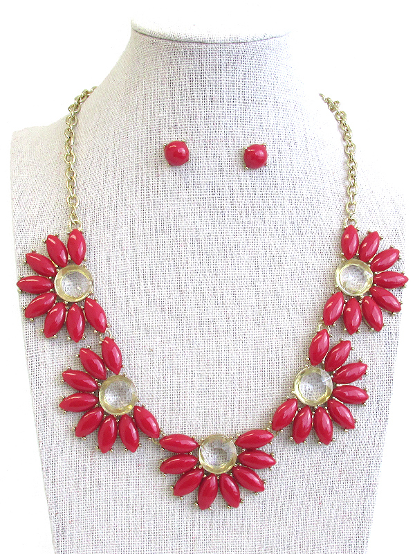 MULTI ACRYLC PETAL DECO FLOWER LINK NECKLACE EARRING SET