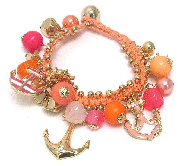 Nautica anchor charm and ball dangle tie back bracelet