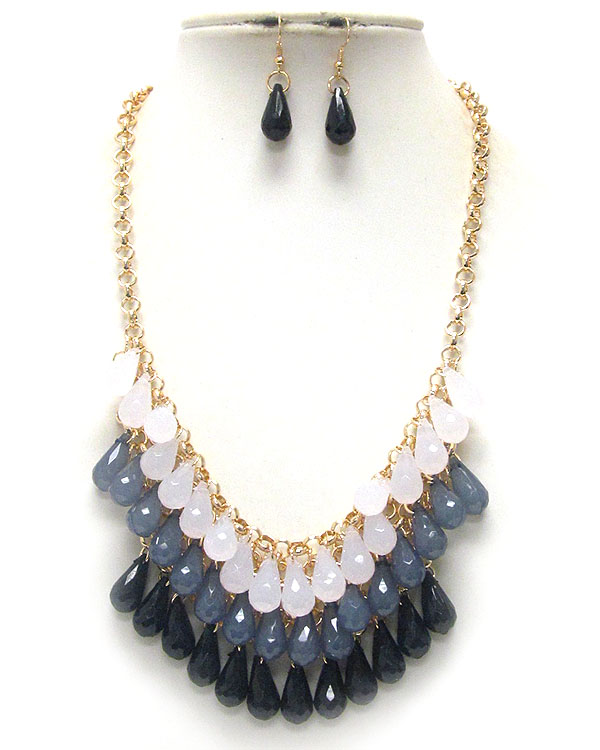 Three layered acrylic stone drop necklace earring set