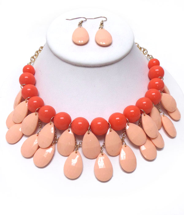 MULTI FACET ACRYLIC TEARDROPS STATEMENT NECKLACE SET