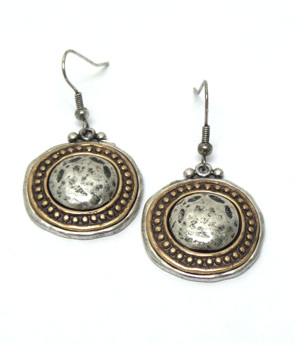 Textured metal three mutil layer metal hook earrings