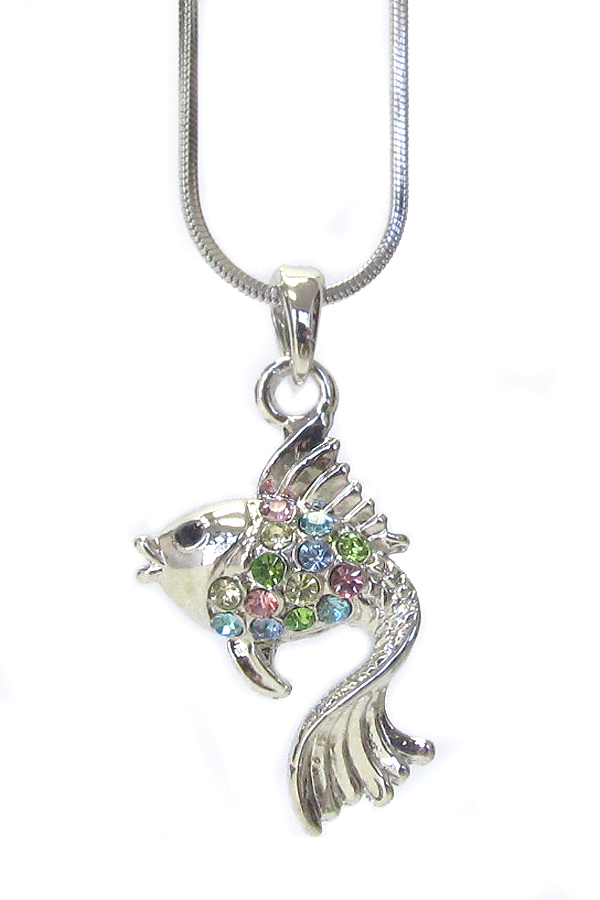 WHITEGOLD PLATING CRYSTAL GOLD FISH PENDANT NECKLACE