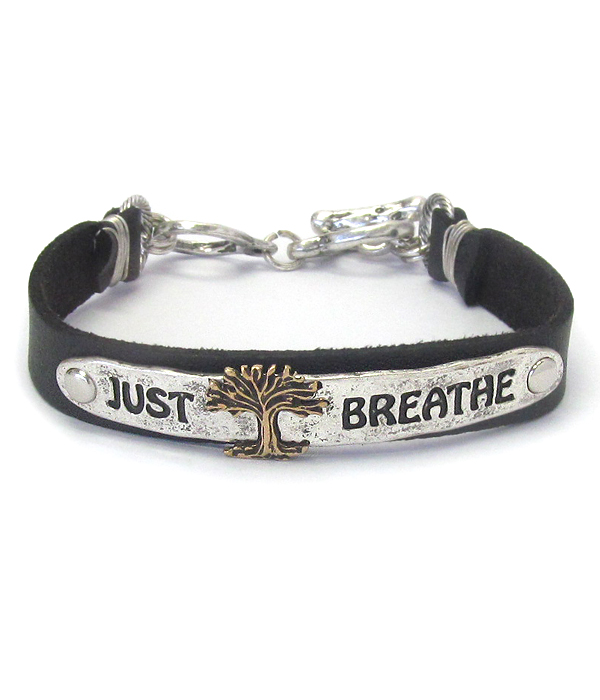 Inspiration leather toggle bracelet - just breathe