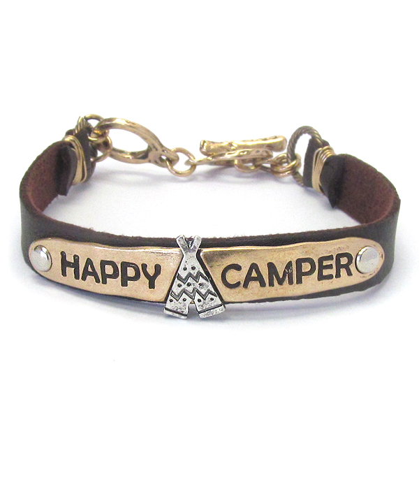 Inspiration leather toggle bracelet - happy camper