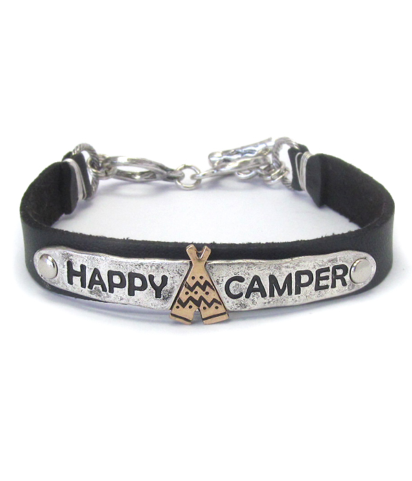 Inspiration leather toggle bracelet - happy camper