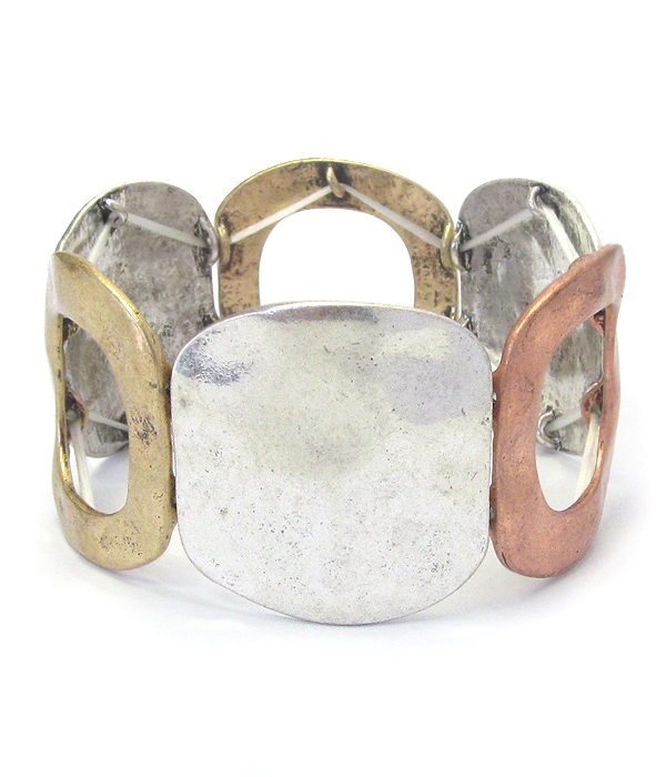 Tri-tone metal disk stretch bracelet