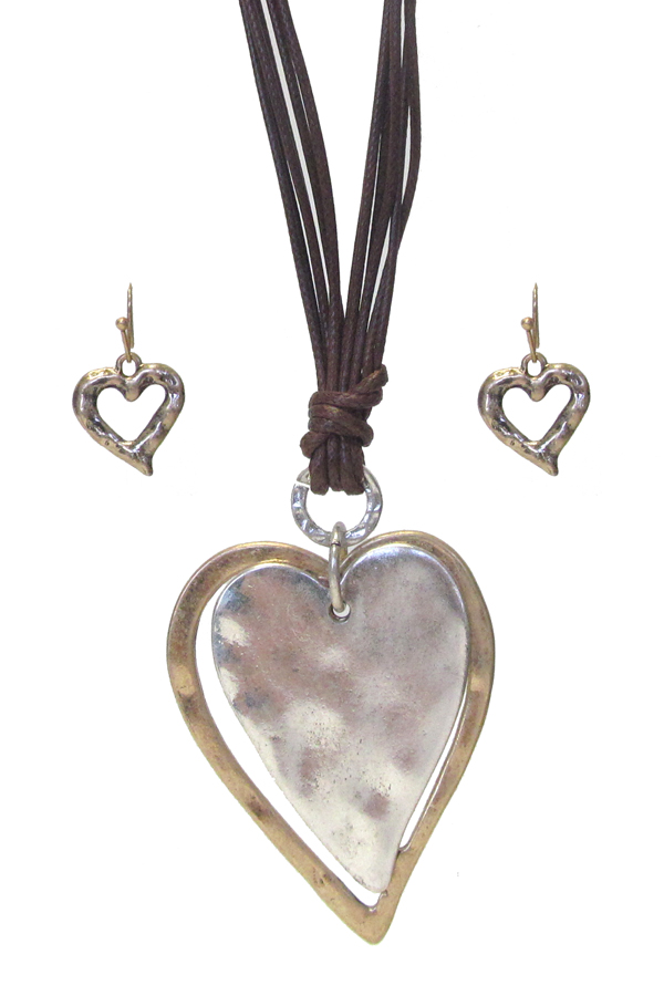HAMMERED HEART PENDANT AND MULTI CORD NECKLACE SET