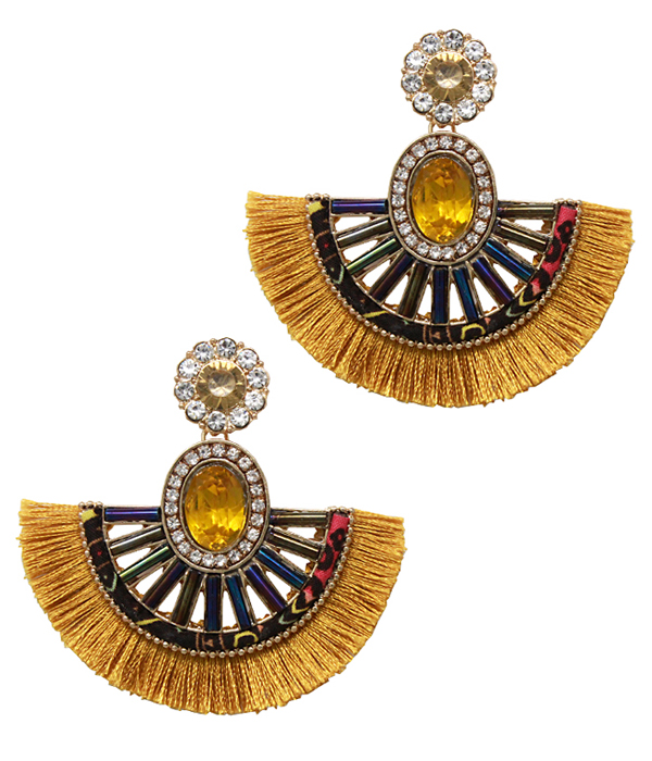 CRYSTAL AND FAN TASSEL PARTY EARRING