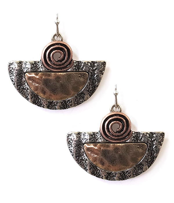 VINTAGE RUSTIC SWIRL HALF MOON EARRING