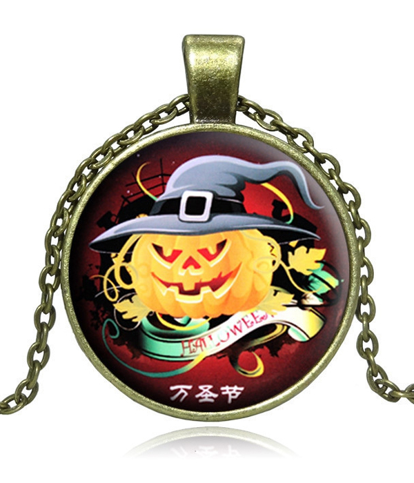 Antique bronze halloween theme cabochon necklace