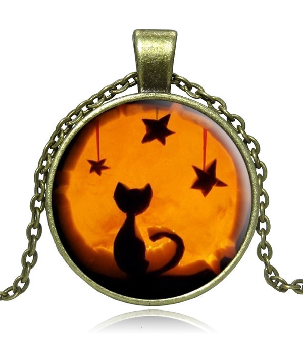 Antique bronze halloween theme cabochon necklace