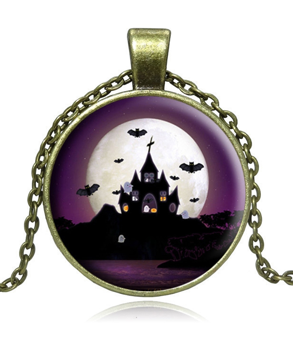 Antique bronze halloween theme cabochon necklace