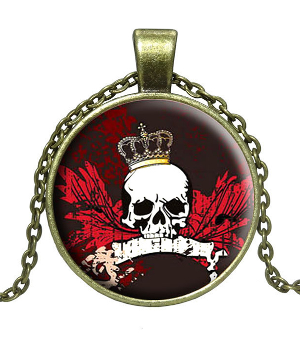 Antique bronze halloween theme cabochon necklace