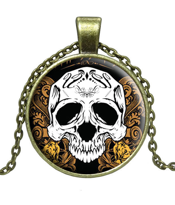 Antique bronze halloween theme cabochon necklace