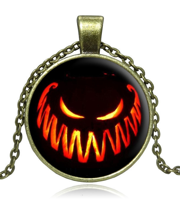 Antique bronze halloween theme cabochon necklace