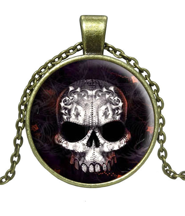 Antique bronze halloween theme cabochon necklace