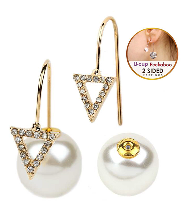 Crystal triangle and pearl double sided front and back earring - u cup