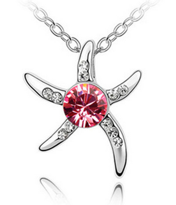 Crystal center starfish pendant necklace