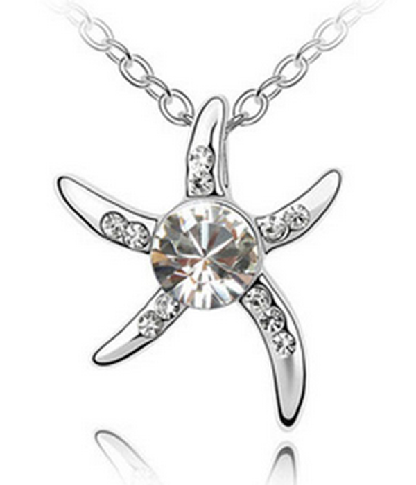 Crystal center starfish pendant necklace