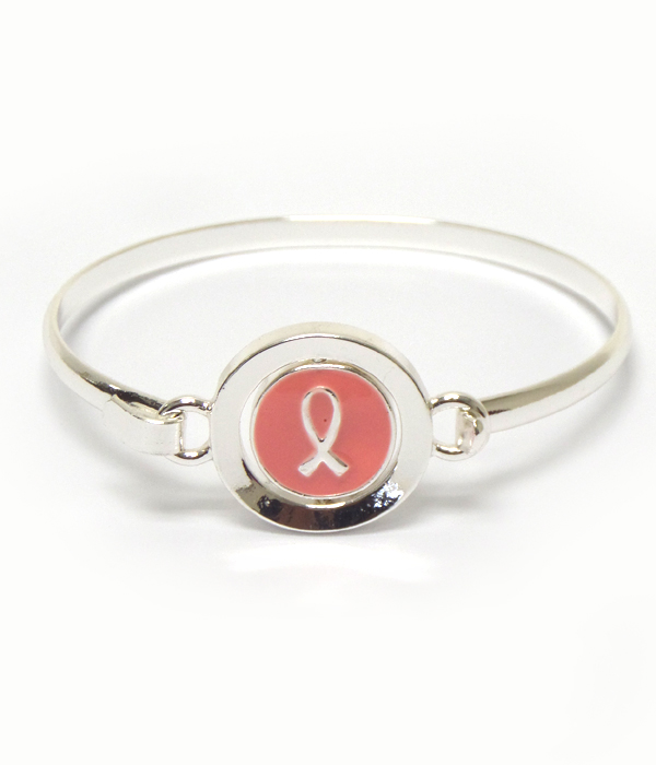 Pink ribbon inspiration metal bangle bracelet 