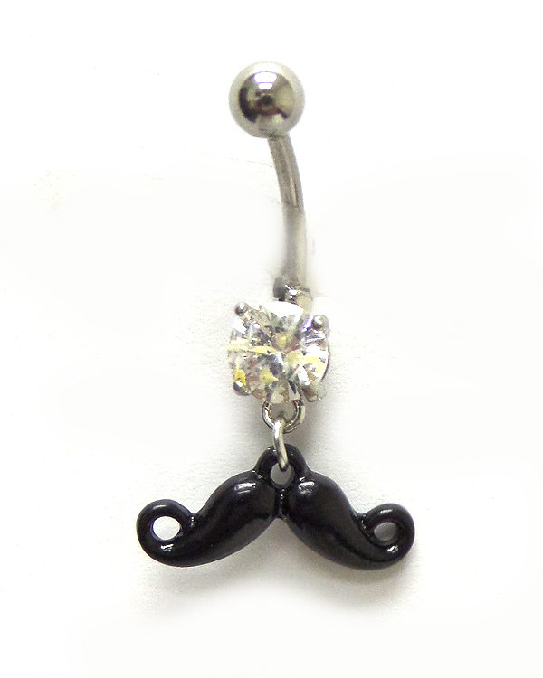 Surgical steel mustache with crystal belly ring  navel ring