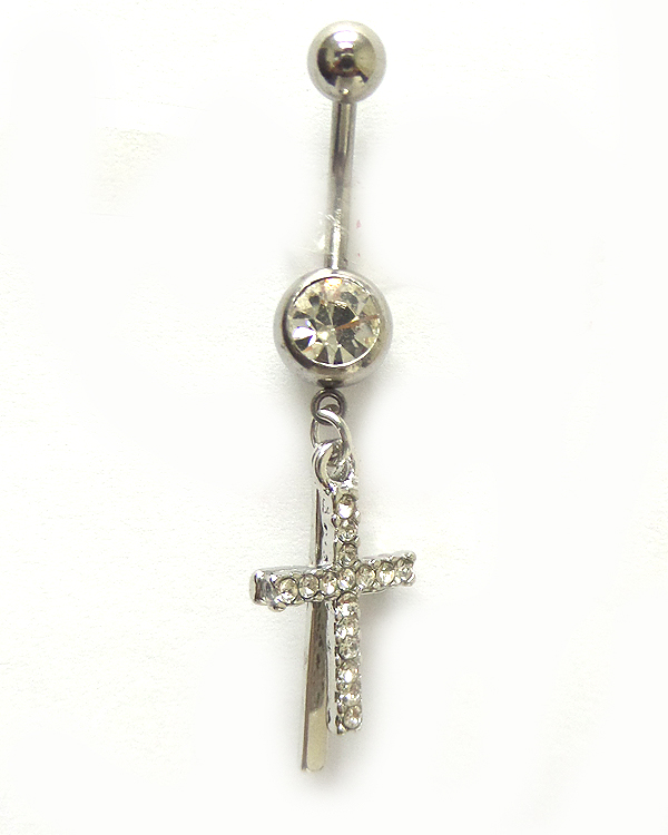 Surgical steel metal double cross drop belly ring  navel ring