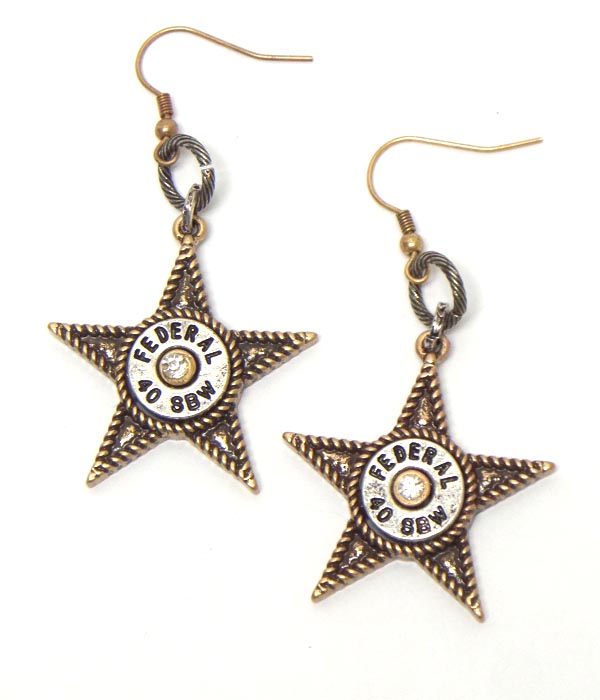 STAR METAL TEXTURED FISH HOOK EARRINGS