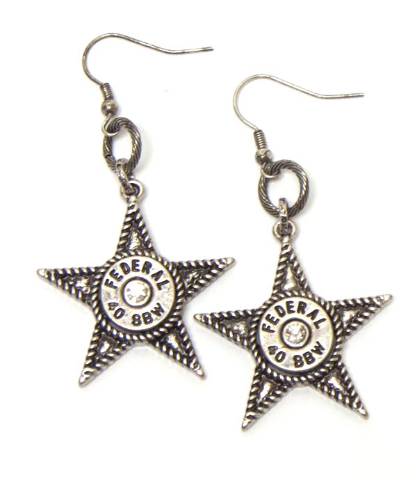 STAR METAL TEXTURED FISH HOOK EARRINGS