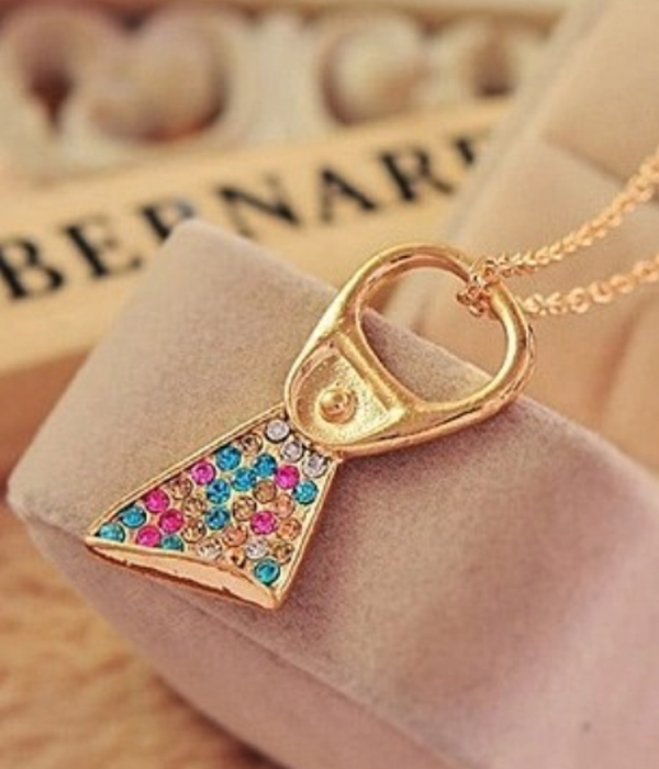 Crystal can pulling ring necklace