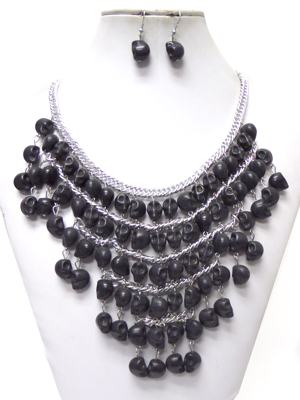 Stone layer of skulls necklace set