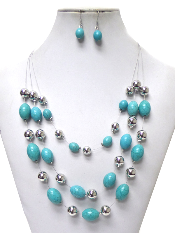 3 layer wire and stones necklace set