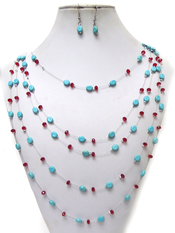 Multi layer wires and beads necklace set 
