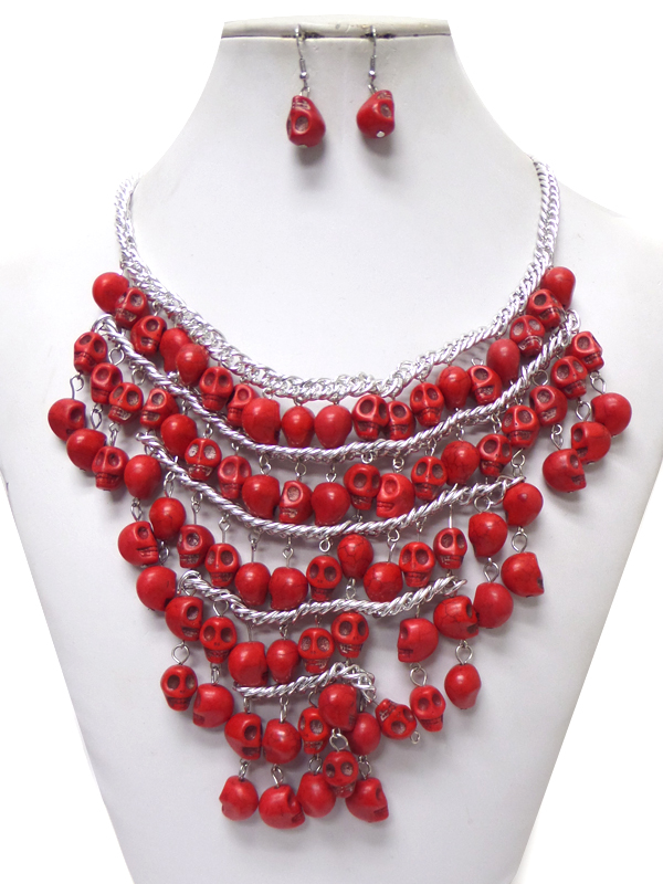 Stone layer of skulls necklace set