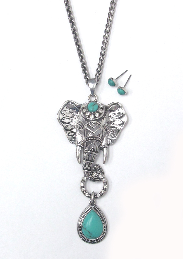 Metal filigree elephant necklace set