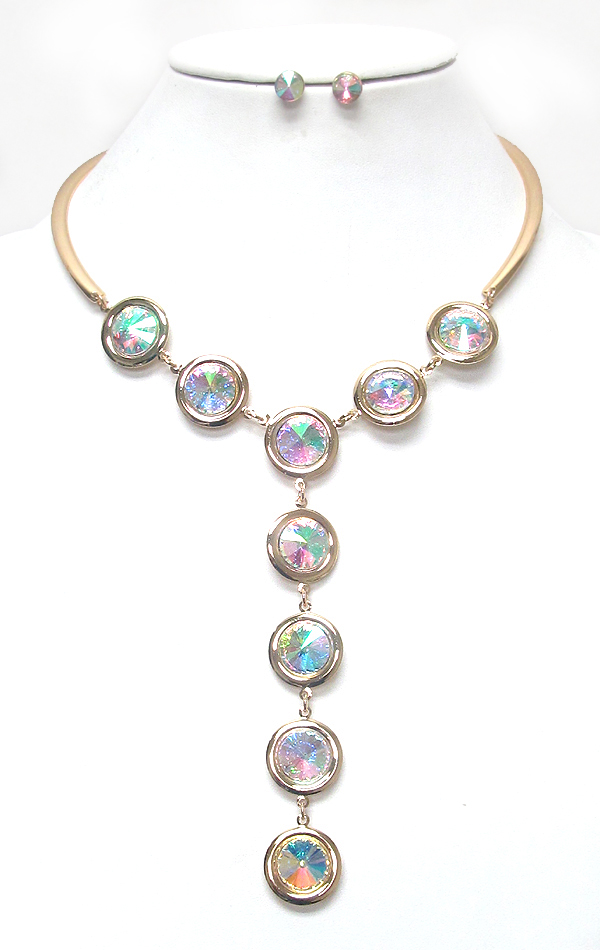 Facet crystal link drop y shape choker necklace set