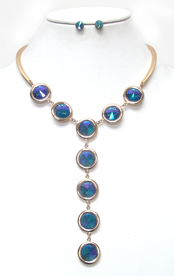 Facet crystal link drop y shape choker necklace set