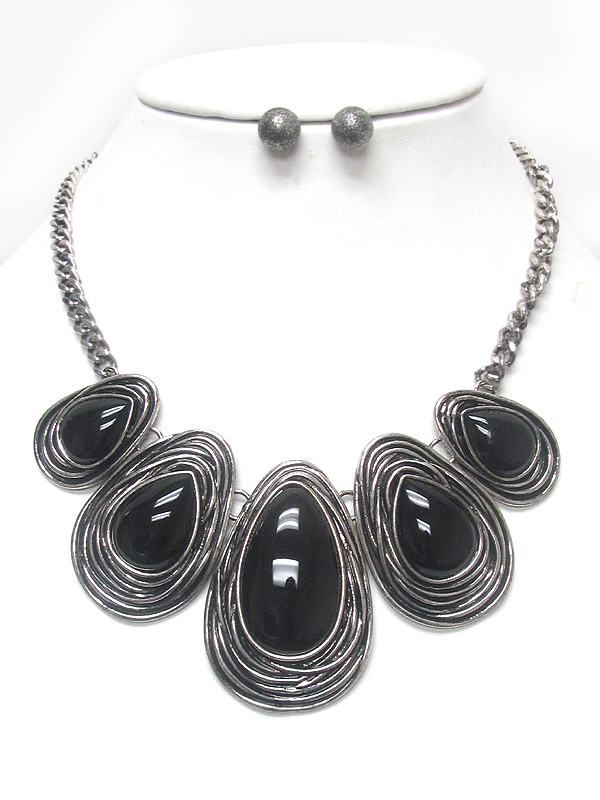 Wire wrap multi teardrop stone link necklace set