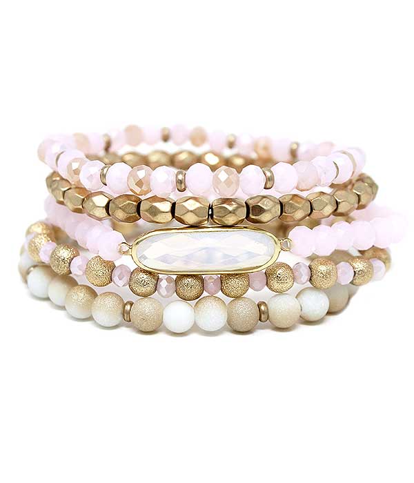 MULTI FACET AND SEMI PRECIOUS STONE MIX 5 STRETCH BRACELET SET