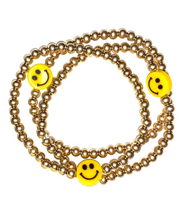 Smile metal ball 3 stretch bracelet set
