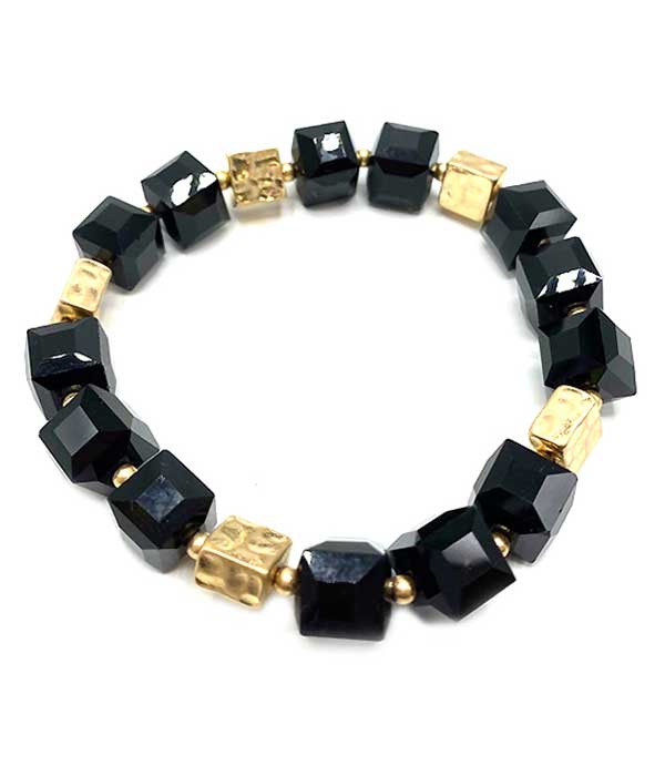 Facet stone cube stretch bracelet