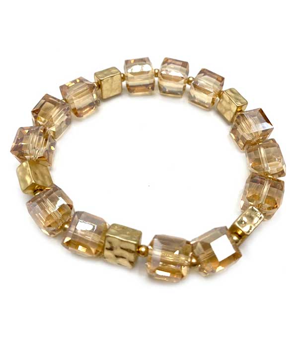 Facet stone cube stretch bracelet