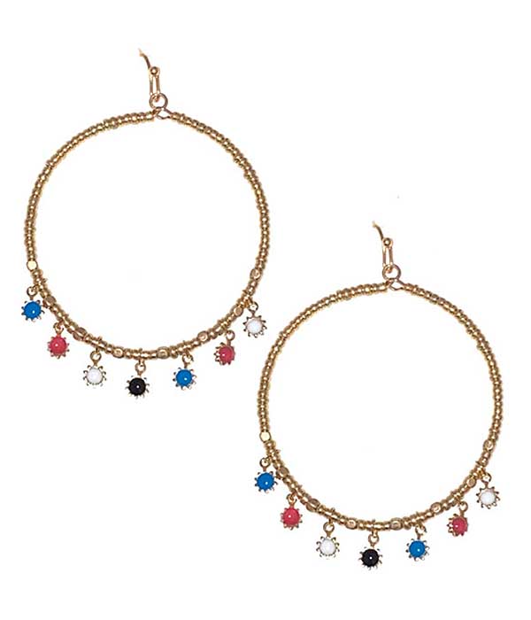Metal hoop and facet stone earring