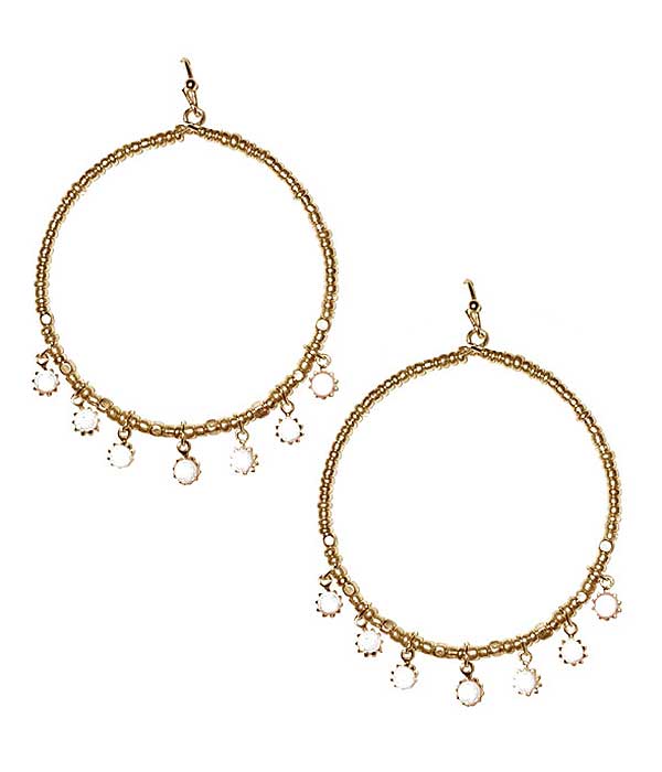 METAL HOOP AND FACET STONE EARRING