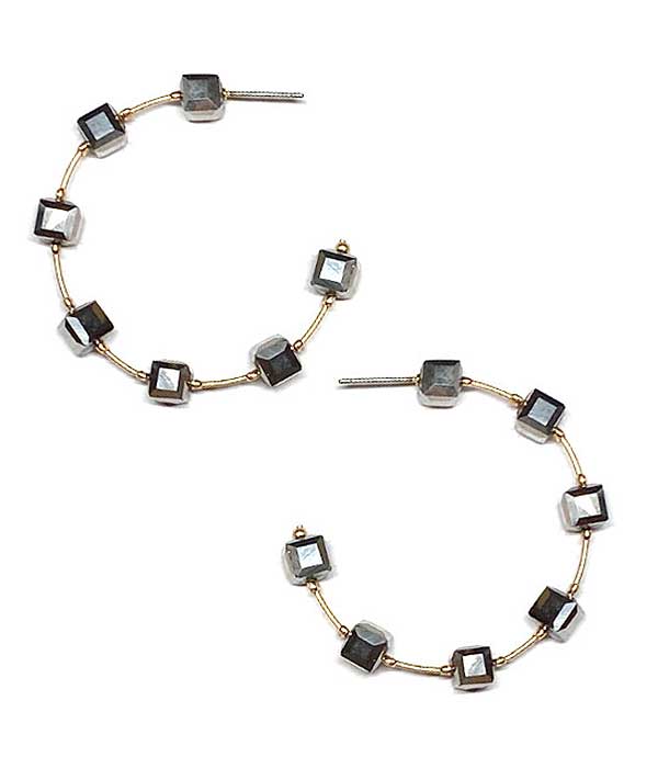 Facet stone cube hoop earring