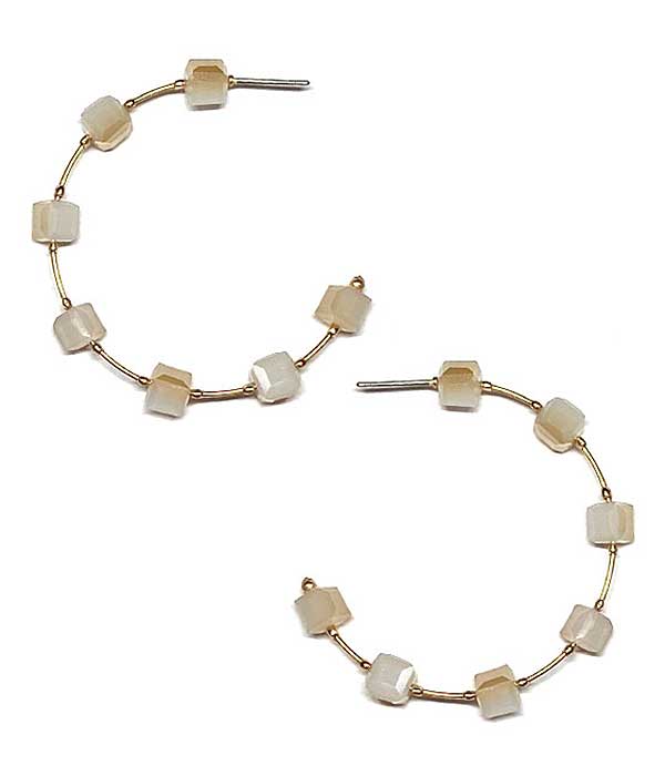 Facet stone cube hoop earring
