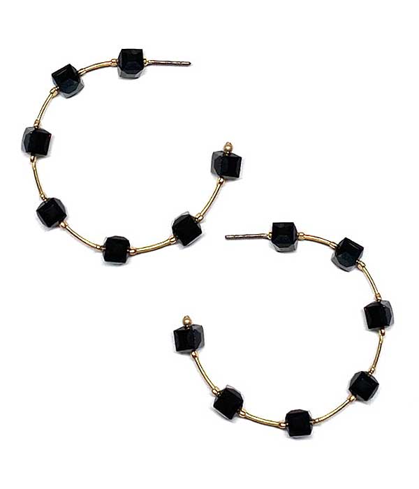 Facet stone cube hoop earring