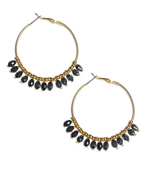 Metal wire hoop and multi facet stone dangle earring