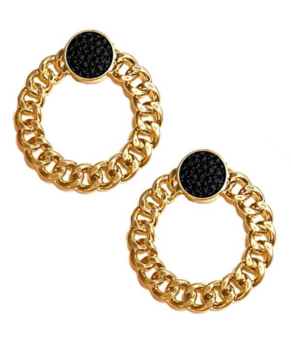 Druzy and chunky cuban chain hoop earring