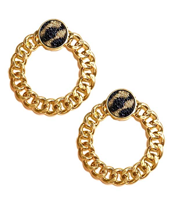 Druzy and chunky cuban chain hoop earring